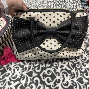 2 piece Betsey Johnson Black and White Travel Polka Dot Tote and Hatbox